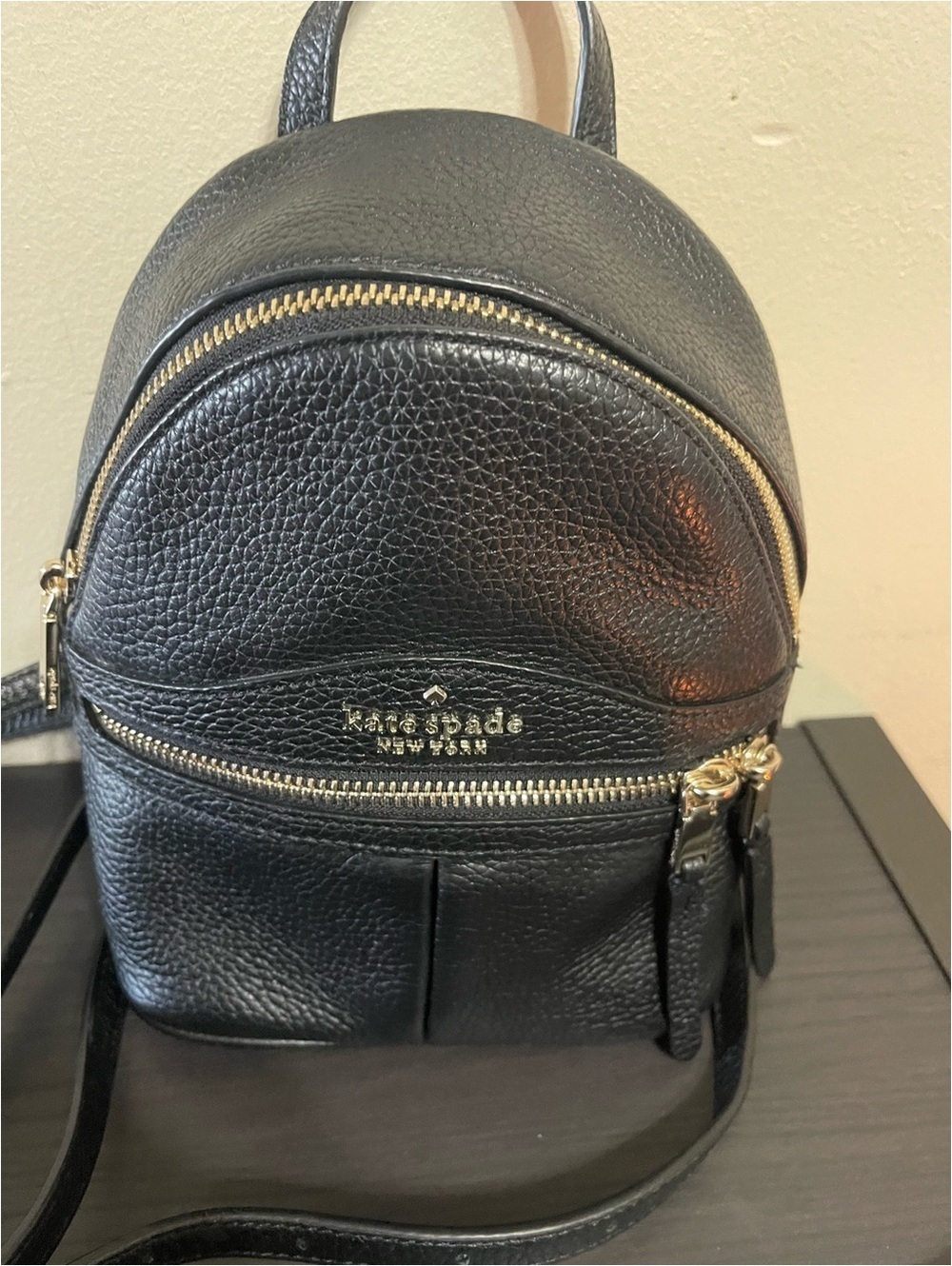 Kate Spade New York Black Pebbled Leather Mini Backpack